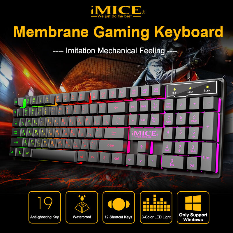 Wired Gaming Keyboard Mechanical Feeling Backlit Keyboards USB 104 Keycaps Russian Keyboard Waterproof Computer Game Keyboards