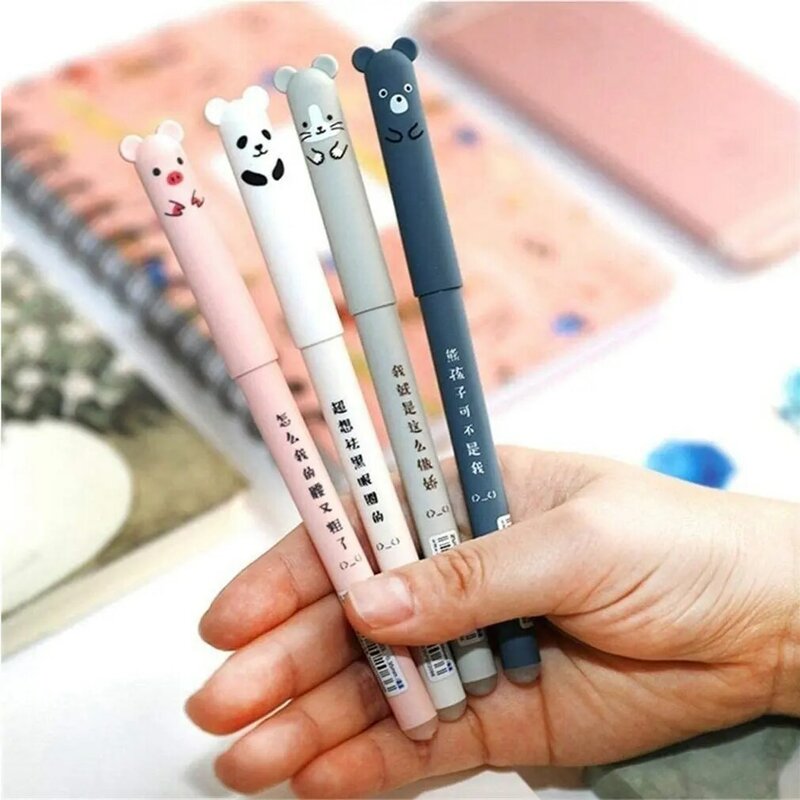 Kawaii – ensemble de stylos à Gel effaçable avec tige de recharge, animaux de dessin animé, chat mignon, papeterie scolaire