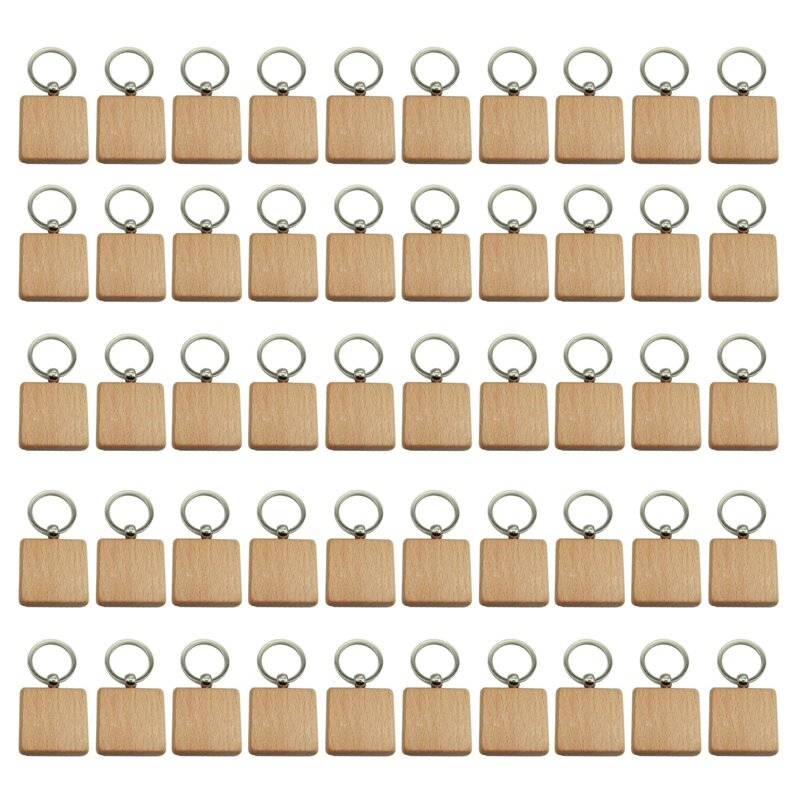 50 قطعة Blank بها بنفسك فارغة خشبية المفاتيح مربع منحوتة حلقة رئيسية خشبية حلقة رئيسية 40x40 ملليمتر