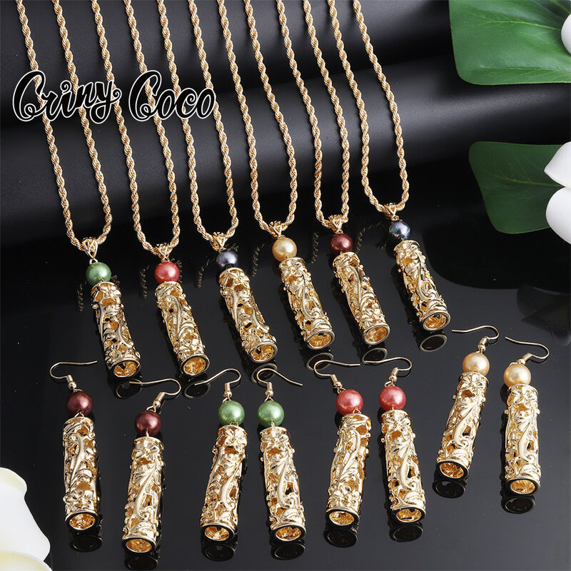 Cring Coco New Gold Jewelry Sets Hollow Plumeria Rubra Drop Earrings Necklaces Set Hawaiian Polynesian Necklace for Women 2021