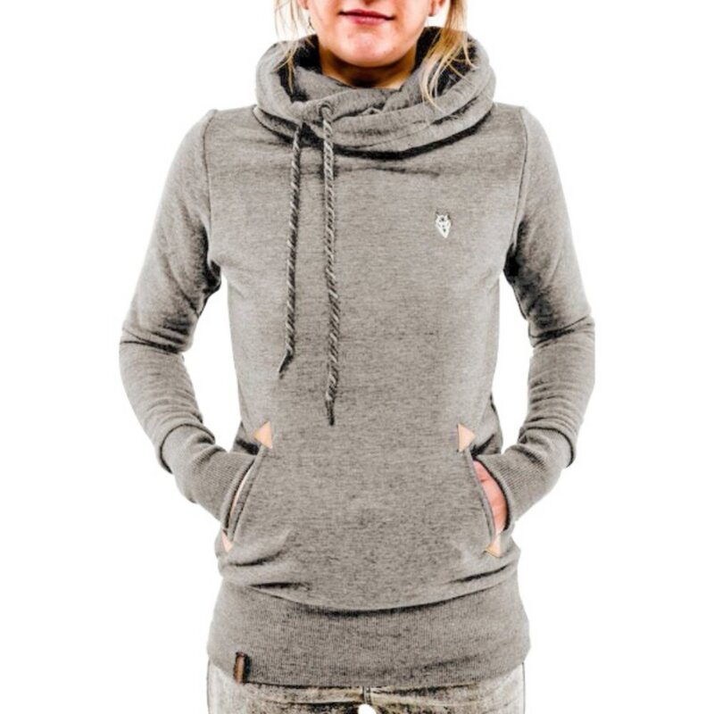 女性長袖プルオーバーパーカー女性固体カジュアルグレーのスエットシャツ秋冬スカーフ襟パーカー