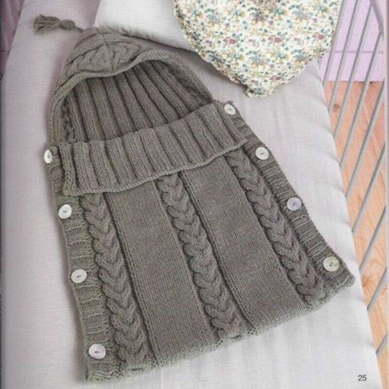 Вязаное одеяло для новорожденных, зимний теплый спальный мешок с пуговицами, вязаный крючком