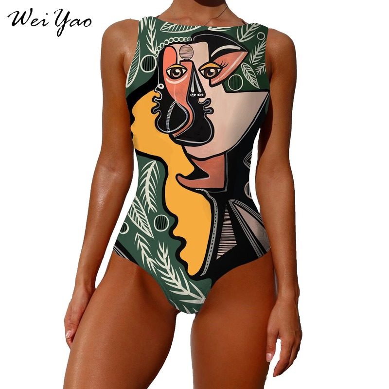 Women Swimwear Pop Art One Piece Swimsuit Female Monokini Swimming Suits Bathing Suits Print Swimsuits For Women Swimwear Beach