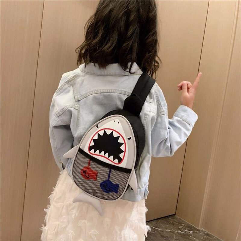 아이를 위한 허리 가방, 소녀 가슴 가방 만화 어린이 가슴 가방 대용량 작은 상어 3D 팩 캔버스 크로스 바디 가방