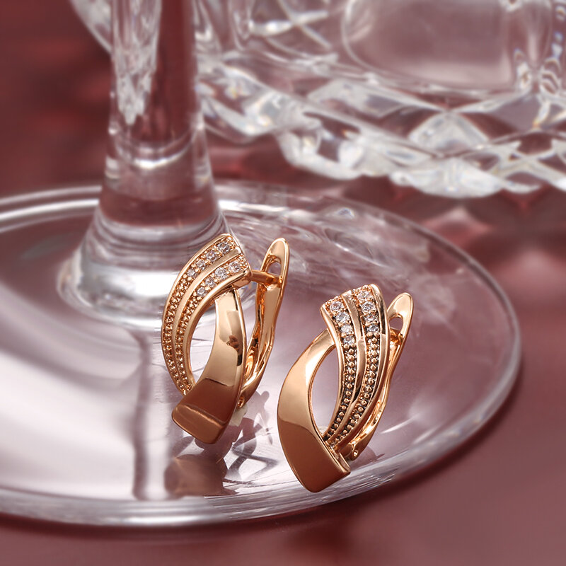 SYOUJYO orecchini da donna lucidi in oro rosa 585 Design Vintage zircone naturale orecchini delicati gioielli di alta qualità