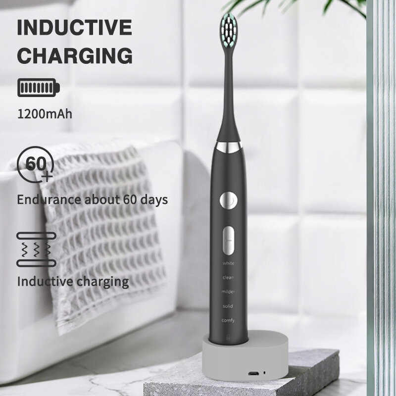 Spazzolino da denti elettrico ad ultrasuoni Boyakang 5 modalità caricatore USB IPX7 impermeabile Smart Timing setole Dupont regalo per adulti