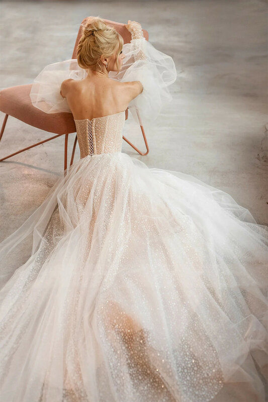 Милое съемное пышное свадебное платье с аппликацией женское ТРАПЕЦИЕВИДНОЕ блестящее мягкое Тюлевое свадебное платье Vestido De Noiva