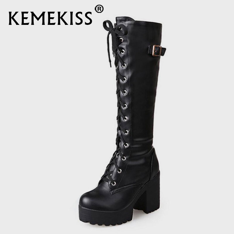 Kemekiss 2020 플러시 크기 34-43 섹시한 하이힐 무릎 높이 부츠 여성 플랫폼 겨울 여성 신발 모피 스노우 부팅 신발 추가