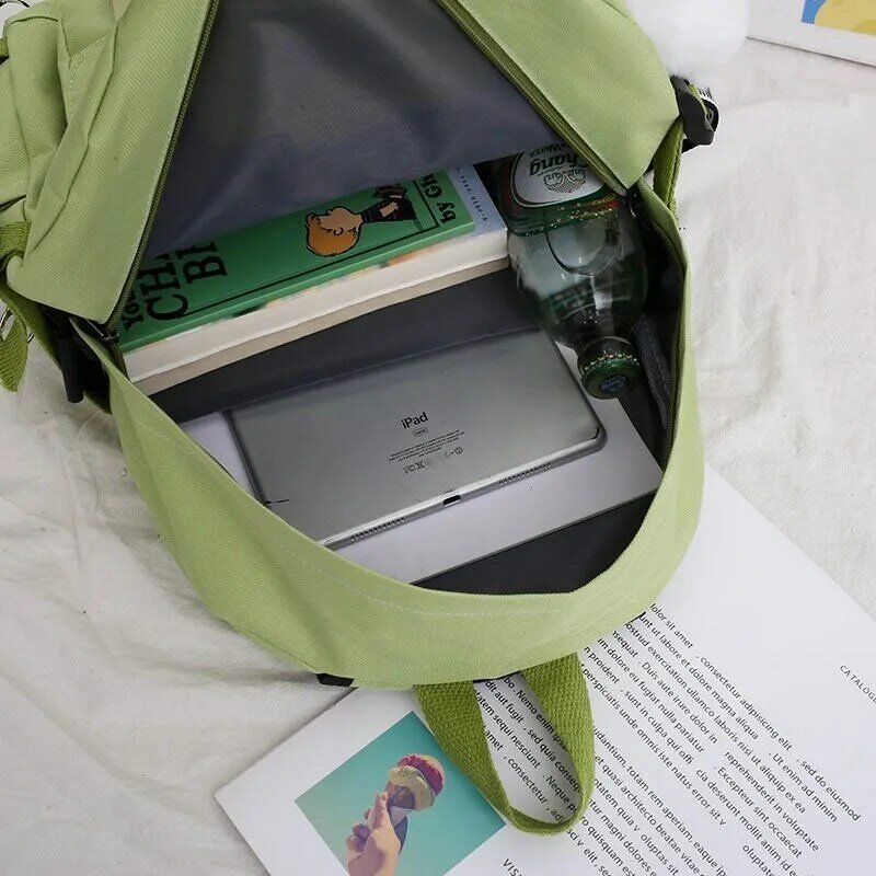 5 Pcs Sets Canvas Schoolbags For Teenage Girls Women Backpacks Laptop Keychain School Bags Travel Bagpack Mochila Escolar