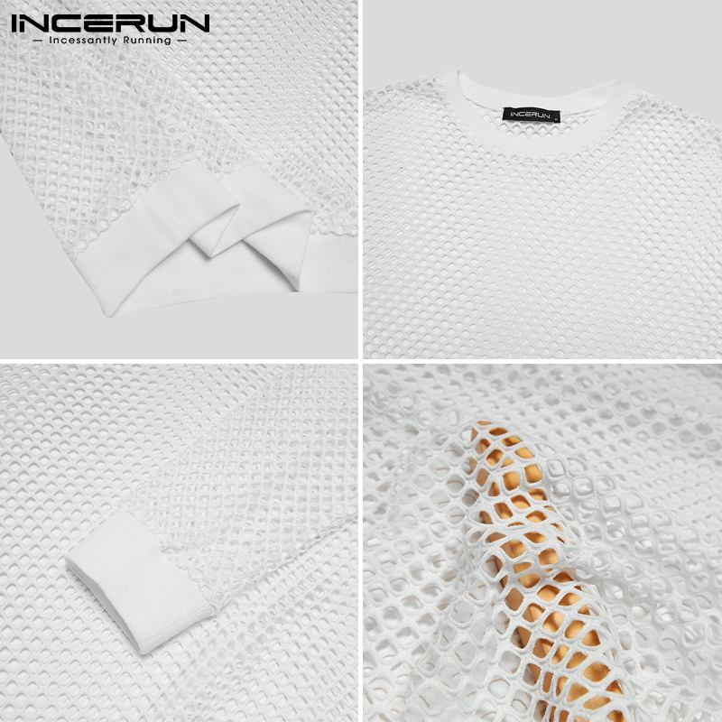 INCERUN-Camiseta de malla para hombre, camisa Sexy de manga larga que combina con todo, ropa de calle elegante, Tops de Color sólido, S-5XL, 2022