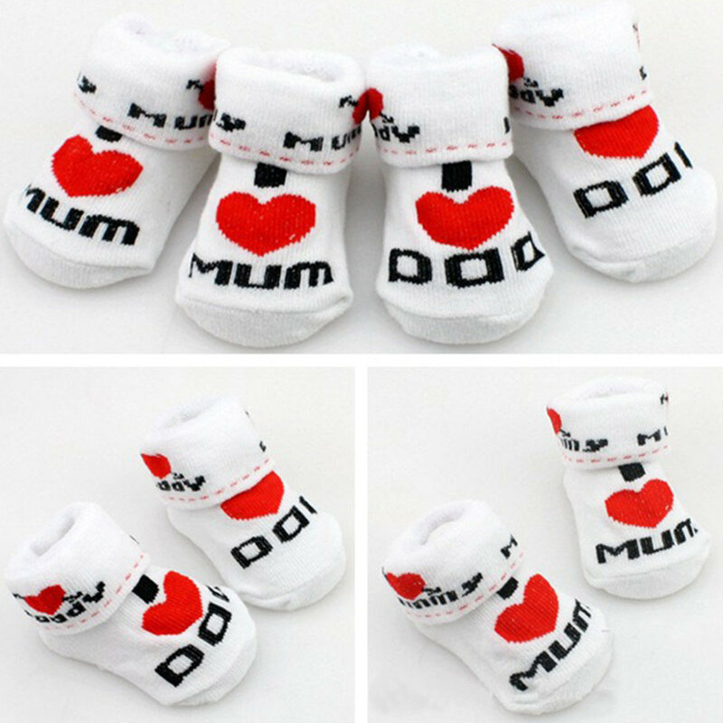 Baby Infant Boy Girl Slip-resistant Floor Socks Love Dad Love Mum Letter Socks  Autumn Baby Socks for Girls Cotton Soft Socks