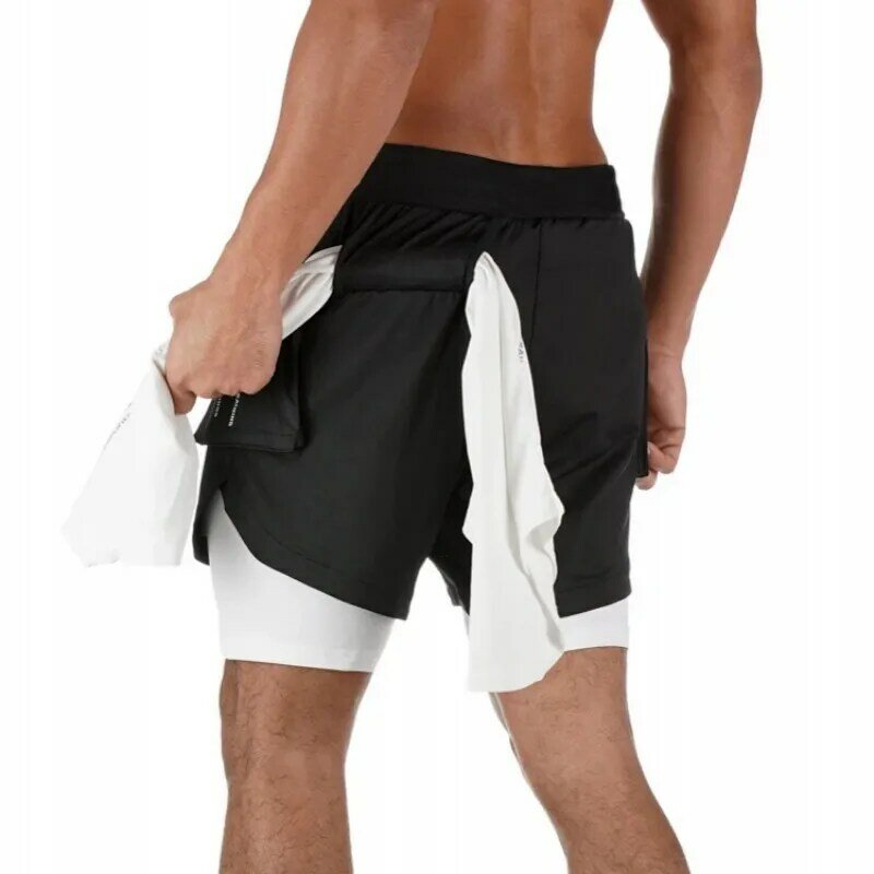 2021 verão fitness halterofilismo respirável de secagem rápida calções masculinos casuais joggers double-deck multi-bolso shorts tamanho m-3xl
