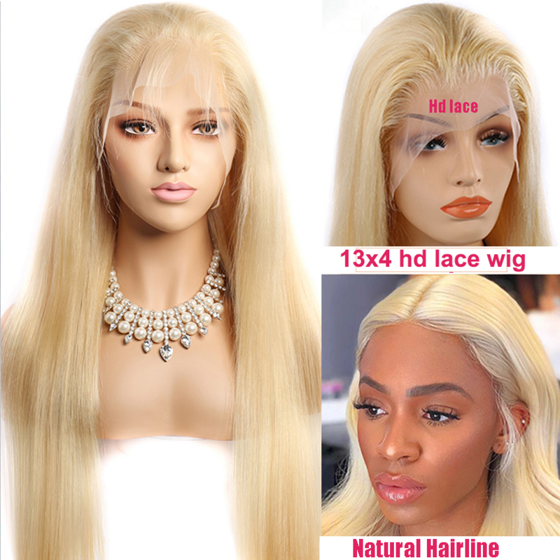 Peluca de cabello humano liso con malla Frontal para mujer, postizo de encaje Frontal transparente de 13x5 HD, pelo brasileño, color rubio miel, 613
