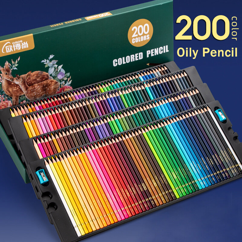 Juego de lápices profesionales de colores al óleo, lápices de madera de acuarela, dibujo, lápices para colorear, suministros de arte escolar, 200 colores