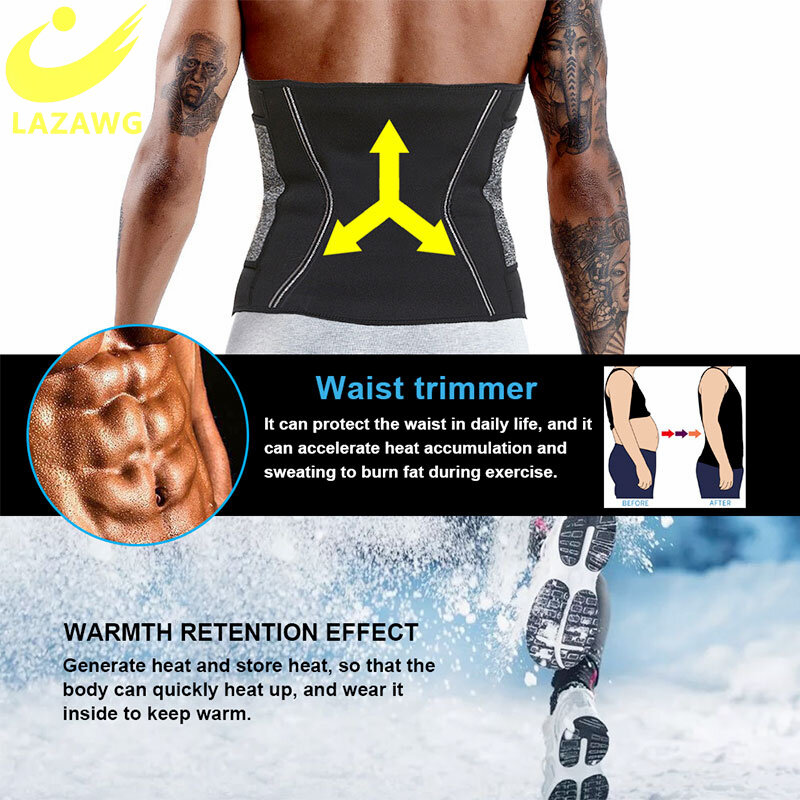 Lazawg homens emagrecimento cintura trainer neoprene cinto corpo shaper sauna suor perda de peso espartilhos controle barriga fitness queimador de gordura
