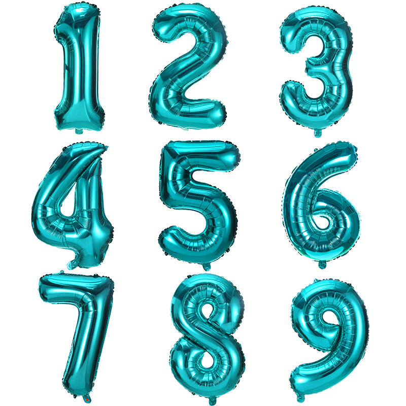 Ballons à chiffre bleu paon 32 pouces, décoration de fête d'anniversaire, bleu bonbon, grand nombre feuille à hélium, boule à air pour fête prénatale pour enfants