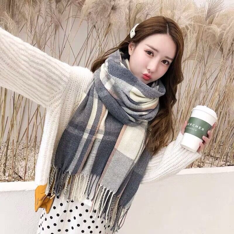 Lenço de xadrez outono inverno novo estilo imitação cashmere senhora japonês pequeno fresco menina longo engrossado cachecol versão coreana
