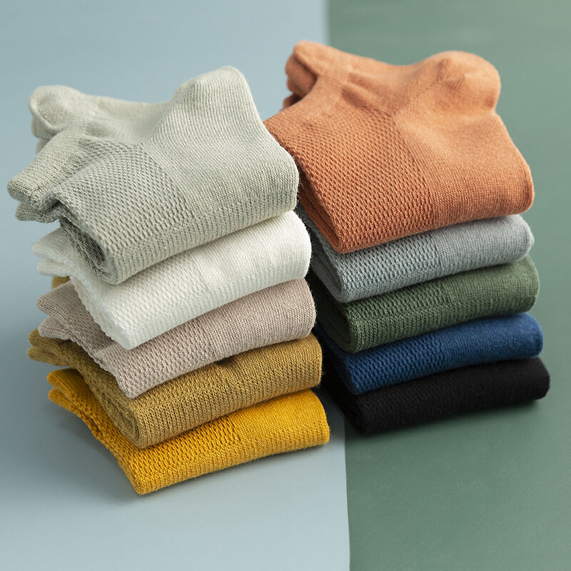 Calcetines cortos de algodón para hombre, calcetín de moda, transpirable, cómodo, Color sólido, informal, 5 pares