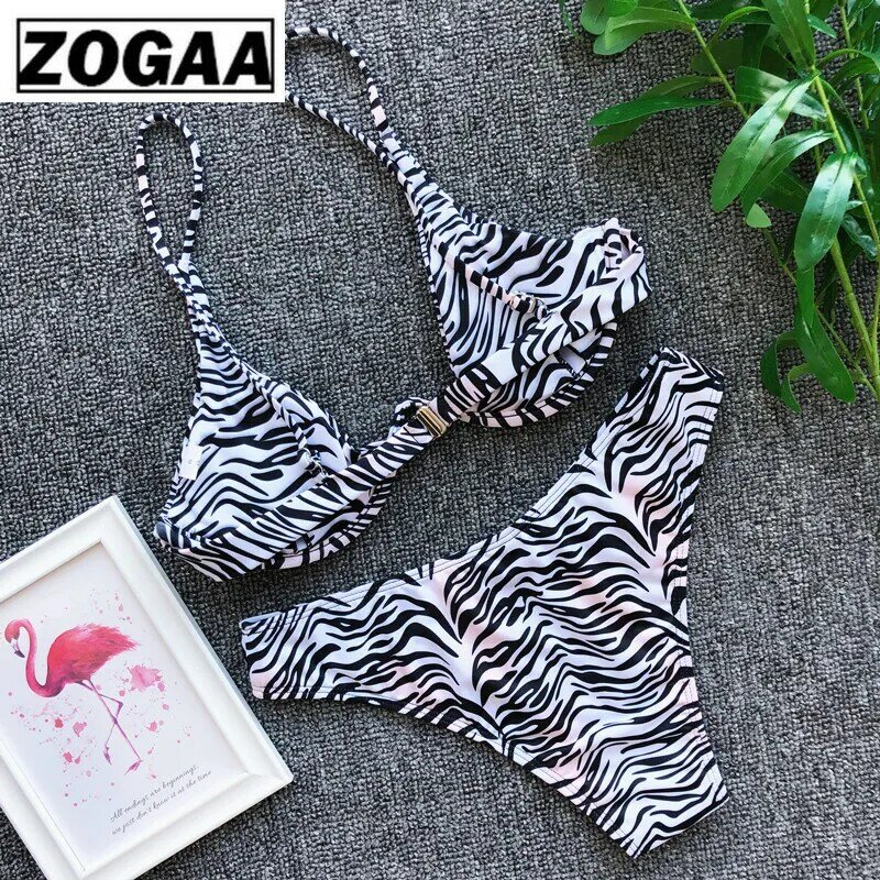 ZOGGA Sexy Leopard Print Women Brace Steel Strap Bikini High-quality 100% Nylon No Wrinkle/fade/shrink Two Piece Set for Women