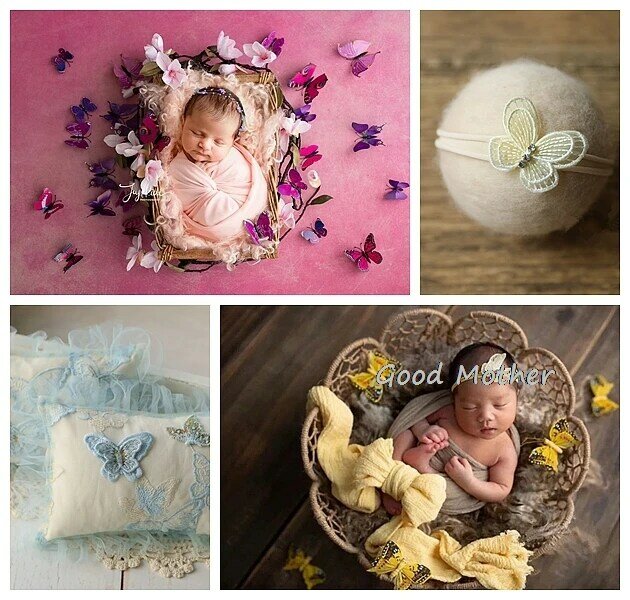 Носки с трехмерной аппликацией в виде подушка с бабочкой + повязка на голову для новорожденных Фотография Опоры полный для студийной съемки...