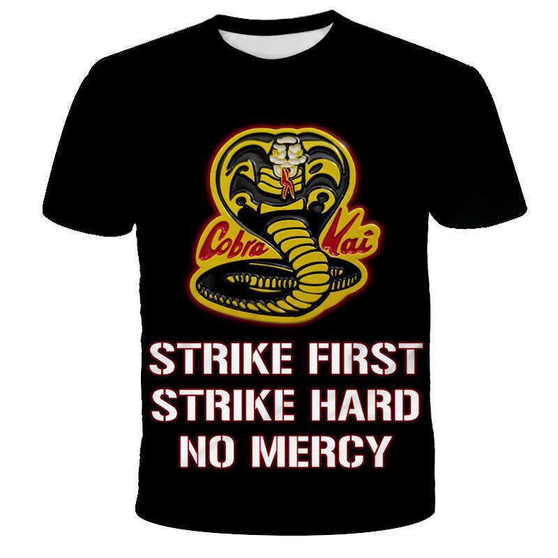 Verão vintage greve primeira greve duro sem misericórdia crianças 3d impressão camiseta retro cobra kai t camisa crianças karate tshirt