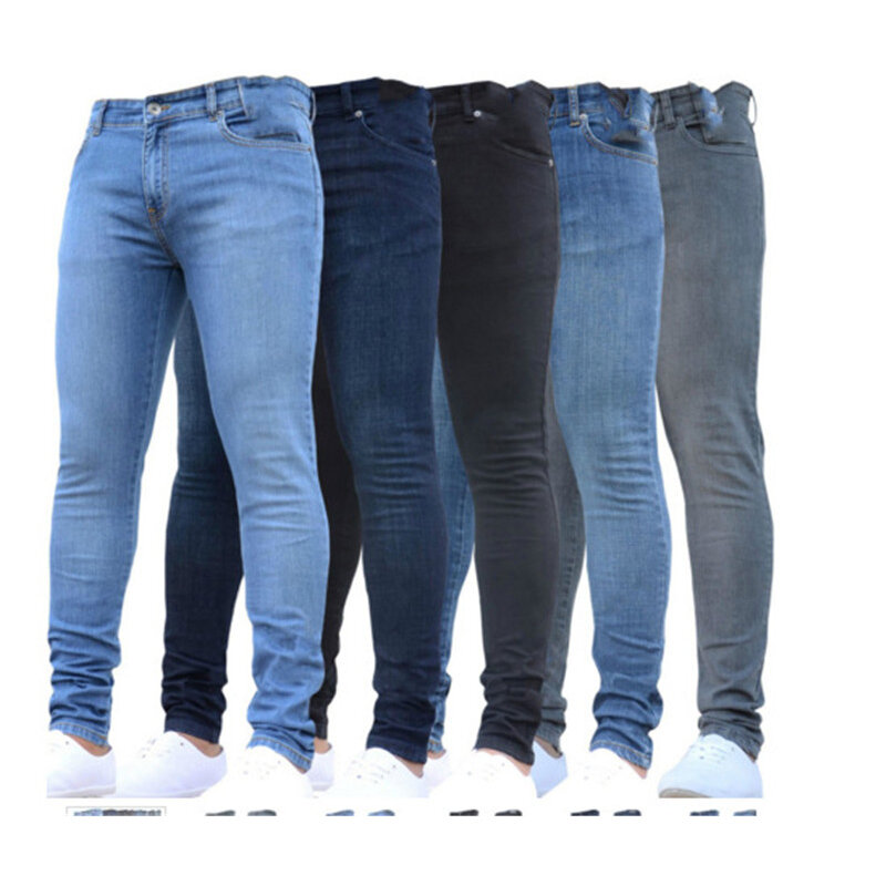 Pantalones vaqueros elásticos para hombre, Jeans ajustados, Sexy, a la moda, largos, rectos, finos, para Primavera, 2021