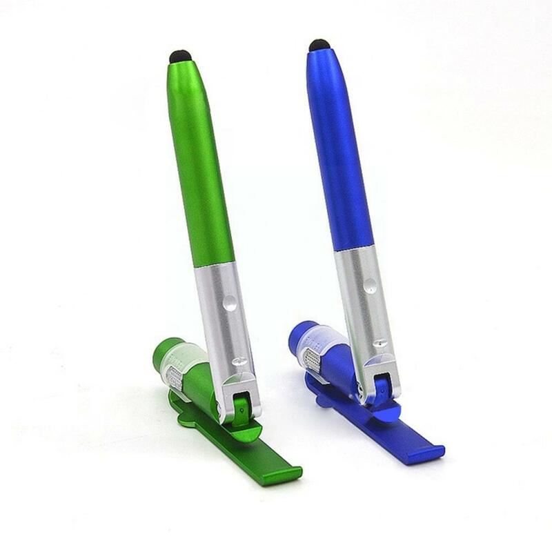 Caneta lanterna portátil simples 4 em 1, caneta esferográfica multifuncional dobrável suporte de luz para celular caneta noturna útil para celular u4y5