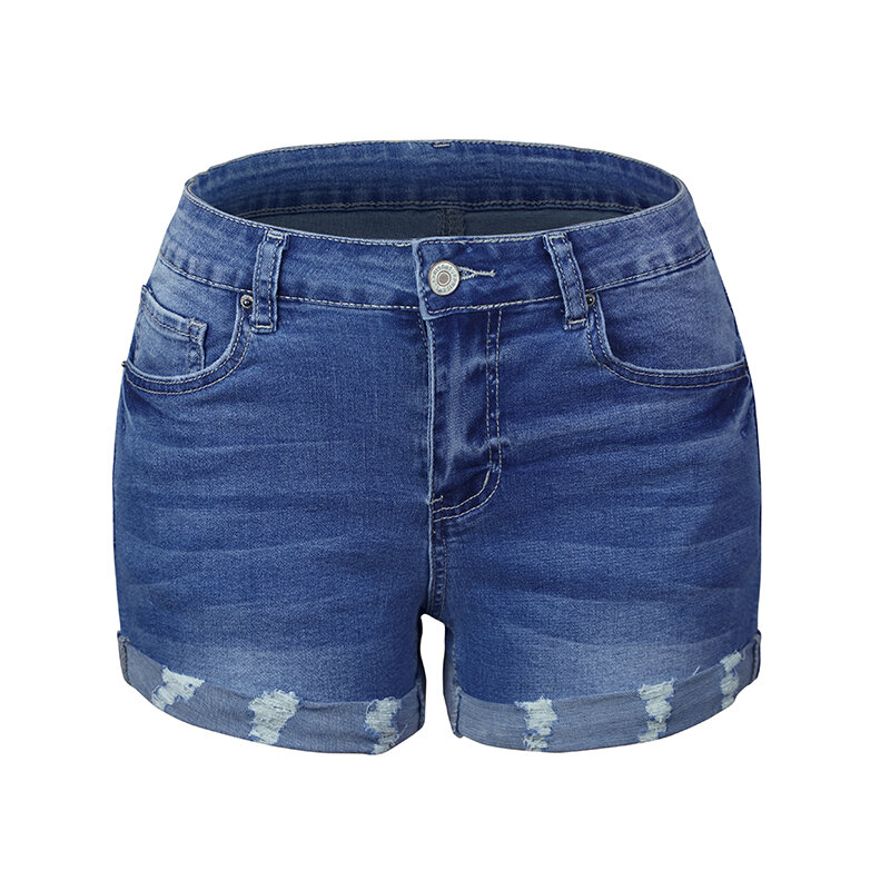 DIFIUPA – short taille haute en Denim pour femme, pantalon droit, Baggy, en coton, décontracté, bleu délavé