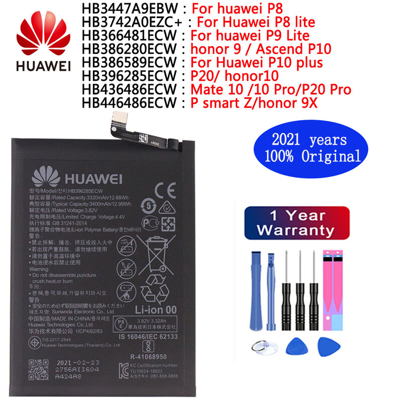 Huawei – batterie 100% originale, pour huawei P8 P8 Lite P9 P9 lite P10 Plus P20 Pro honour 9X, 2021