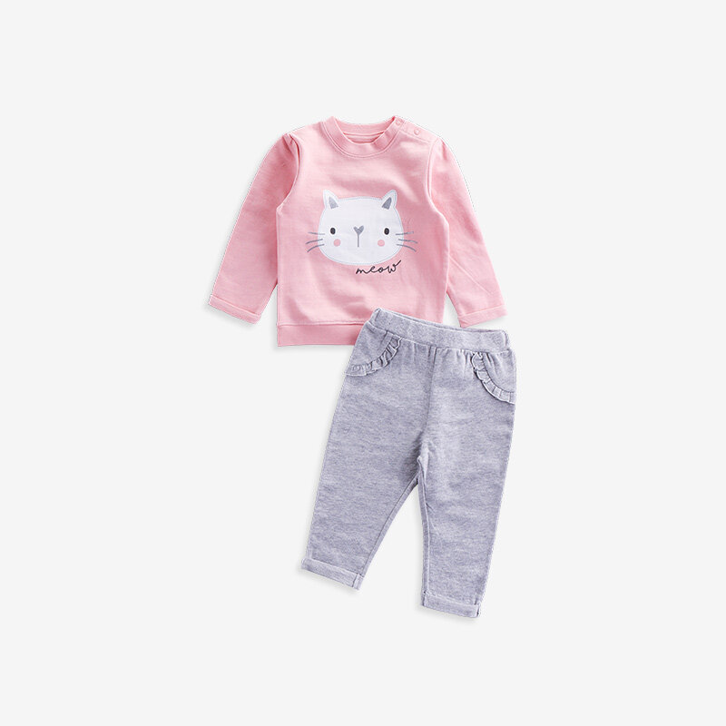 Falda de bebé de dibujos animados rosa para primavera y otoño, falda de manga larga para niños, falda de una pieza para niña