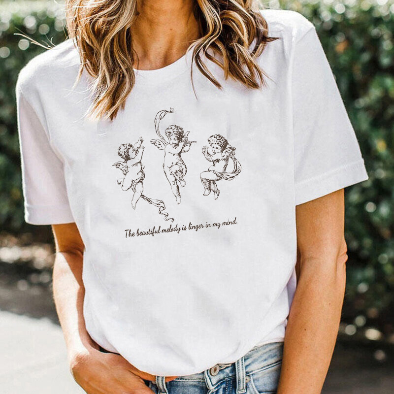 Женская Винтажная Футболка с принтом ангела херуба, летняя Милая футболка с графическим принтом в эстетике, женская уличная одежда с коротк...