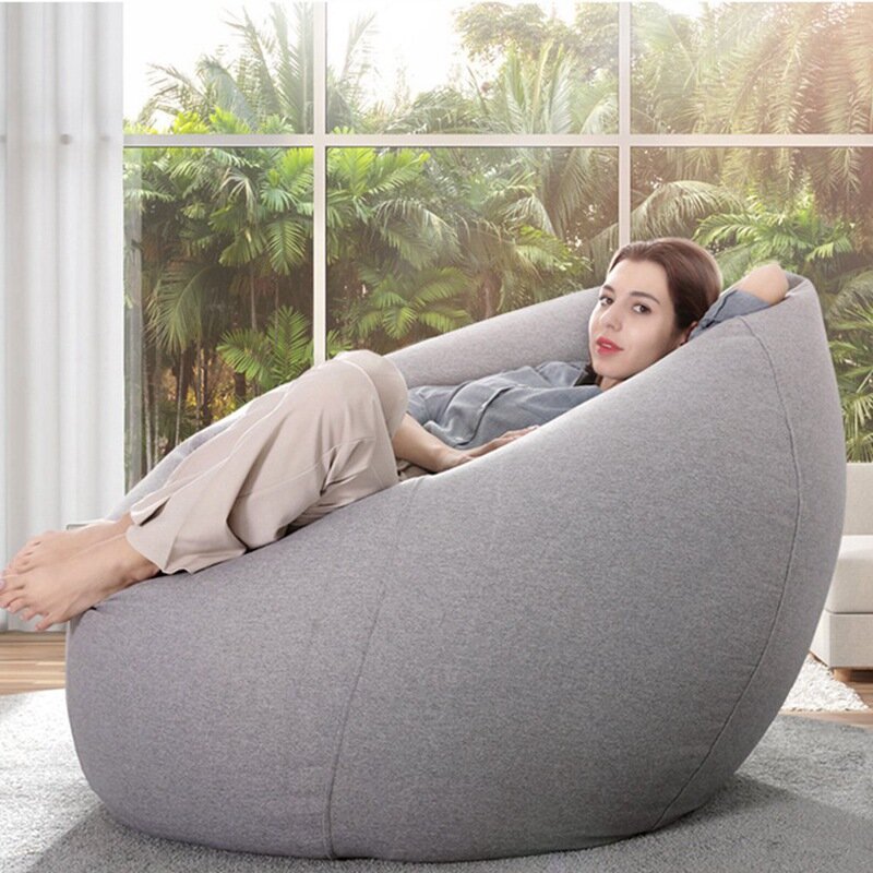 Linen Cloth Lounger Seat Bean Bag Pouf Puff Couch Tatami Living Room Supply Large Lazy Sofas Cover Chairs Without Filler!!! 2021