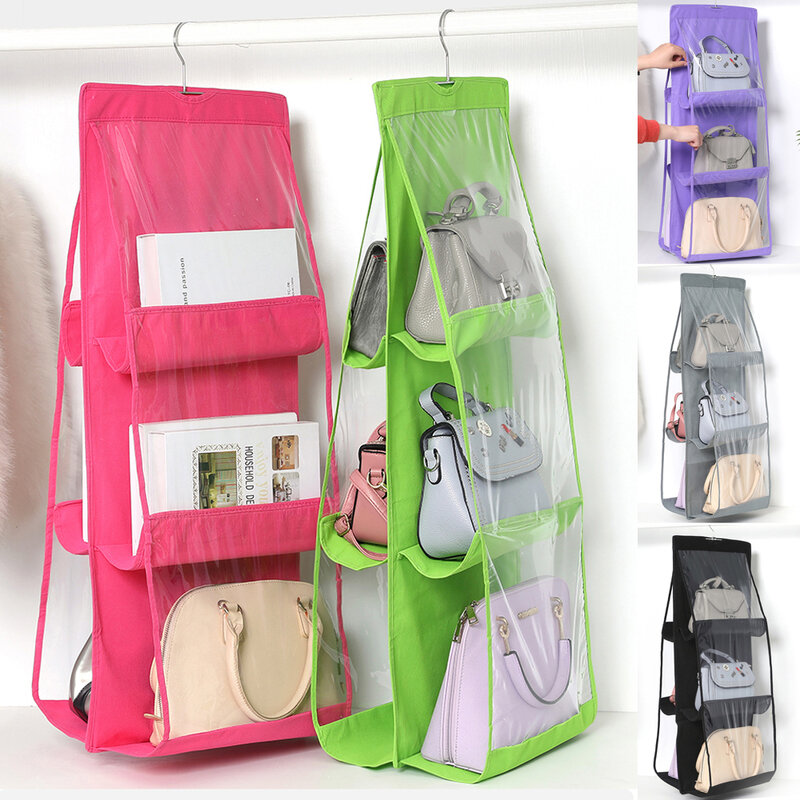 Bolso colgante de tela no tejida para armario, bolsa de almacenamiento transparente para puerta de pared, bolsa de zapatos de secado solar con bolsa de colgar, 6 bolsillos