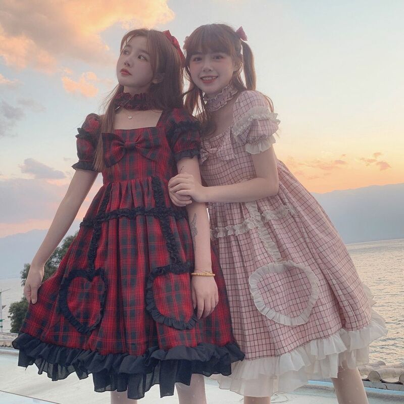Japanese Lolita Dress Idol Stage Op Sweet Kawaii Lolita Plaid Girl Dress