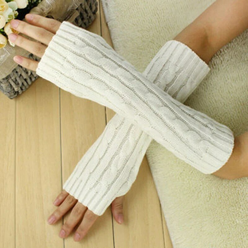 Guanti da braccio in maglia da donna invernali guanti da equitazione lunghi a metà maglia guanti senza dita caldi scaldamani manica da polso braccio moda