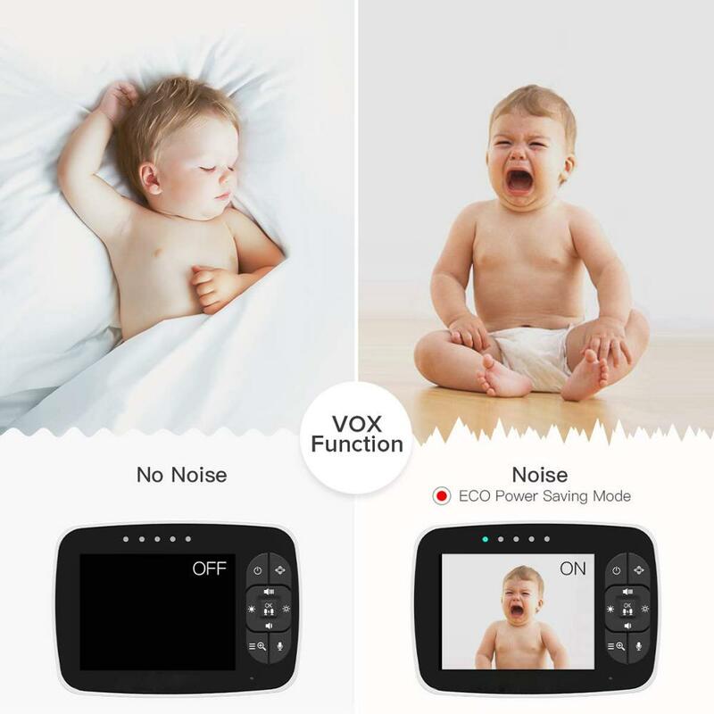 Monitor de bebé de pantalla grande de 3,5 pulgadas, visión nocturna infrarroja, Monitor de vídeo inalámbrico a Color con canciones de cuna, cámara remota de Zoom Pan-Tilt