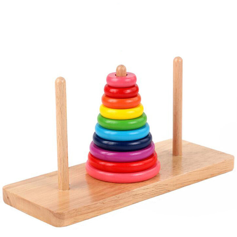 20cm Hanoi Tower Wooden Puzzle Stacking Tower 8 Layers Kids Educational Toys Early Learning Classic Mathematical Puzzle