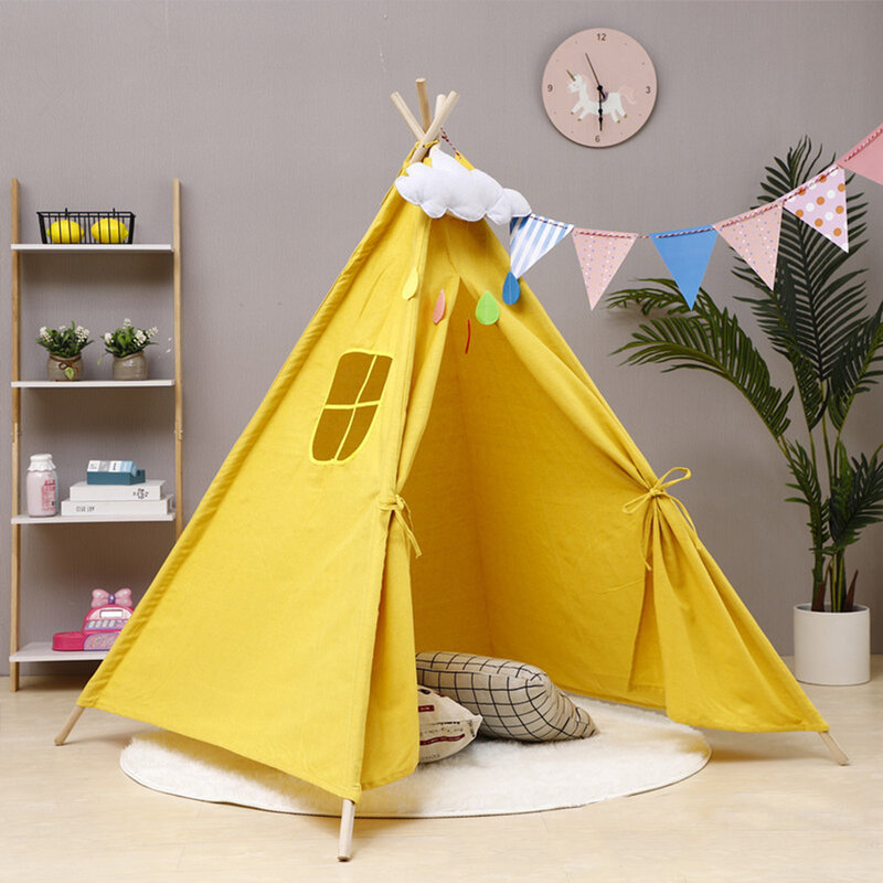 Tente Tipi en toile de coton pour enfants, 1.35M, 10 Types de Tipi, jouets pour filles, maison de jeu, grande tente pour enfants