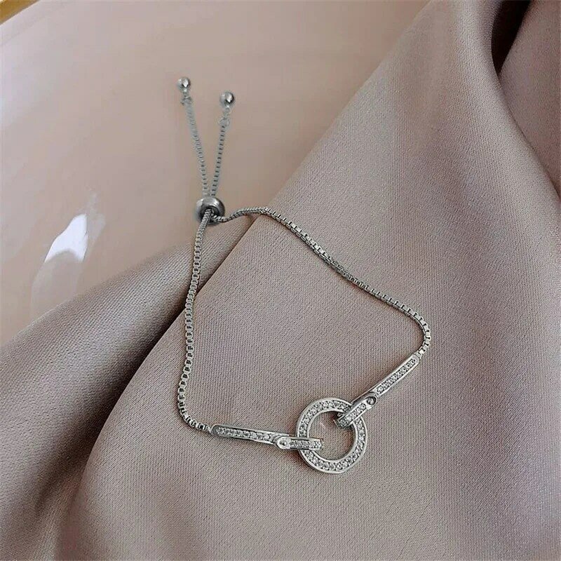 Modne proste AAA sześcienne cyrkonie bransoletka z wisiorkiem dla kobiety okrągłe błyszczące kryształowe koreański bransoletka kobiet 2019 nowych biżuterii prezenty