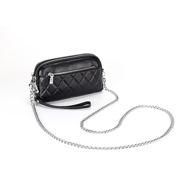 Diamond Lattice First Layer Cow Leather Lady Crossbody Handbag Versatile Women Fine Hardware Chain Single Shoulder Travel Bag