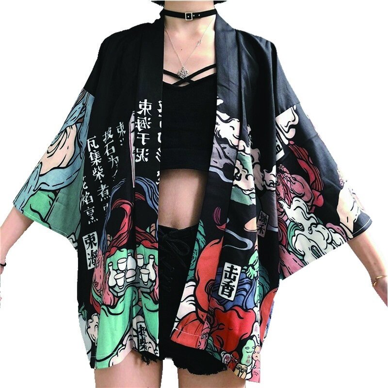 Kimono Wanita 2021 Jepang Kimono Kardigan Cosplay Kemeja Blus untuk Wanita Jepang Yukata Perempuan Musim Panas Pantai Kimono FF1126