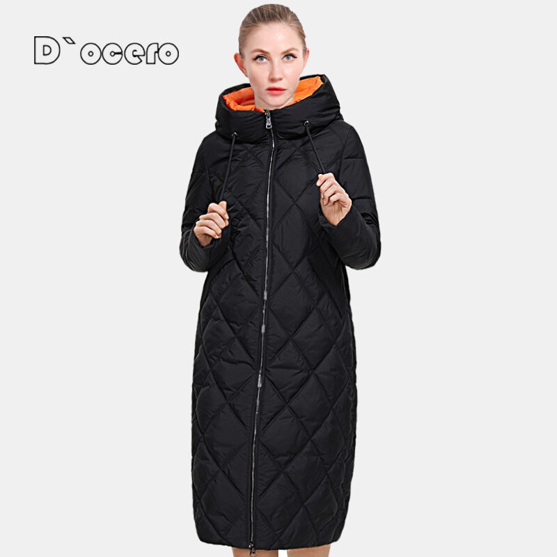 D'OCERO 2022 damskie zimowe ocieplane kurtki wydłużony styl kobiety parki zagęszczony odzież wierzchnia ciepłe bawełniane kobiety wyściełane pikowane płaszcze