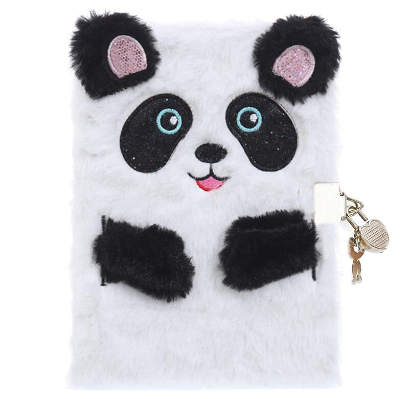 Carnet de Journal intime mignon Panda pour enfant, avec clé, pour garçon et fille, organisateur de Journal de voyage, cadeau scolaire, 1 porte-clés + 2 autocollants
