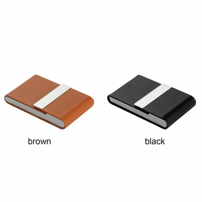 Black Portable Upscale Ultrathin Luxury Imitation Leather Stainless Steel Pocket Carrying Business Card Cigarette Case