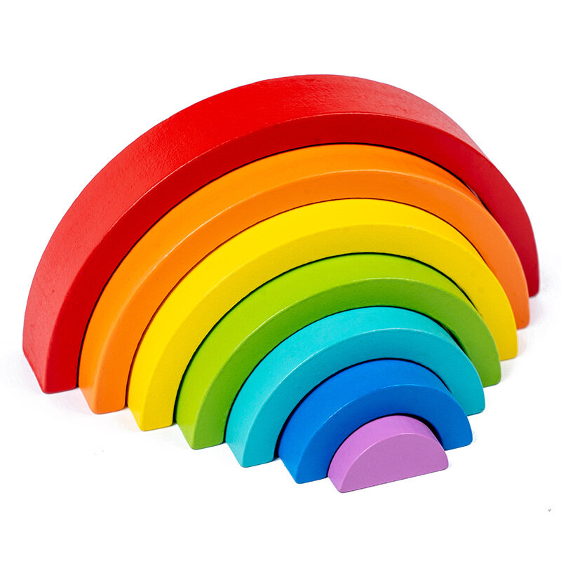 7 sztuk/zestaw Rainbow klocki Montessori zabawki sensoryczne wczesna edukacja drewniane zabawki dla dzieci 3 rok Juguetes J2364H