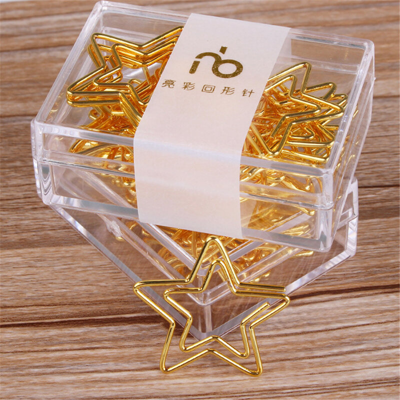 Clipes de papel em formato de estrela 12pcs, clipes de marcadores de ouro, clipes de papel fofos para planejador para material de escritório, decoração de casamento