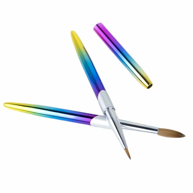 Пользовательские кисти для ногтей 100% дюйма, блестящая градиентная металлическая ручка, кисть для нейл-арта Kolinsky
