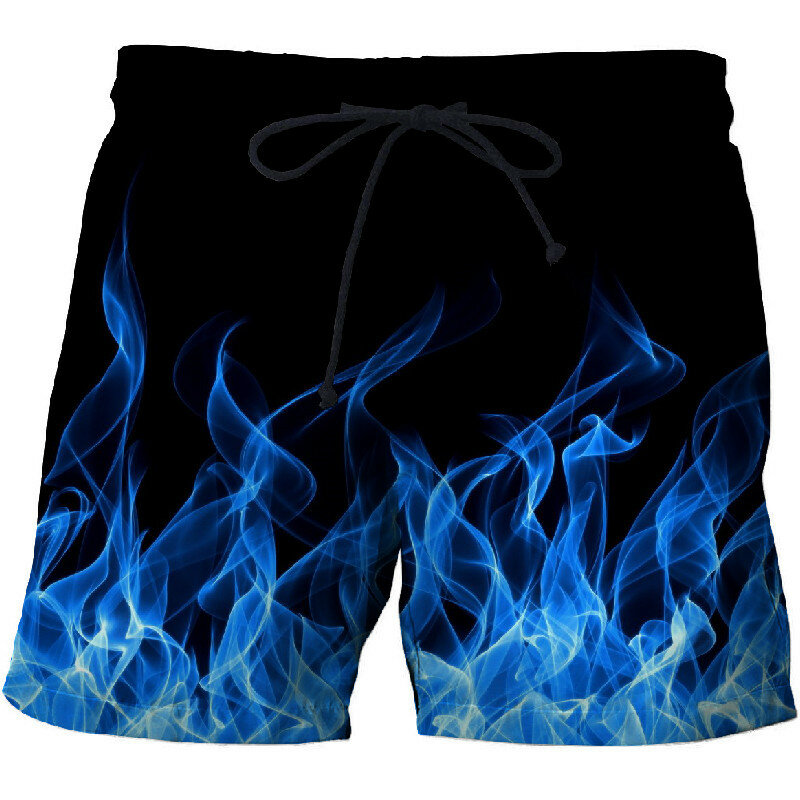 Verão novo estilo 3d impressão chama calças de praia dos homens moda casual praia shorts tamanho grande solto calções de natação 6xl