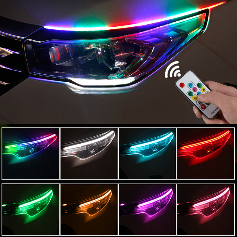 2Pcs Universal Flexible Fließende RGB Tagfahrlicht DRL Multi Farbe LED Streifen Blinker Lichter Für Scheinwerfer
