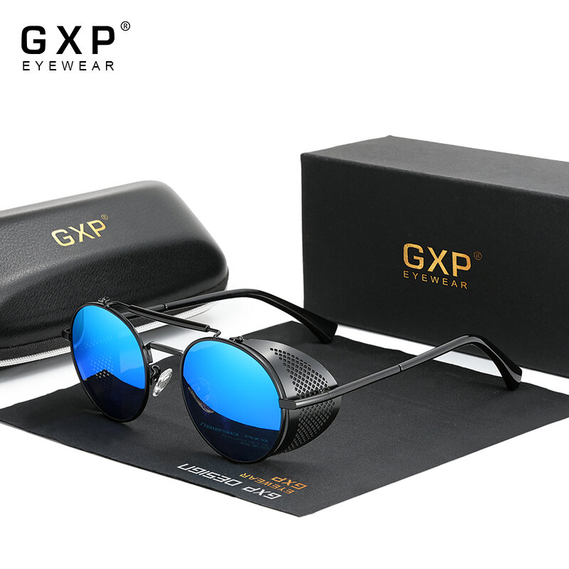 Óculos de sol retrô redondo gxp, óculos polarizados para homens e mulheres, uv400, estilo steampunk, vintage, para viagem e direção